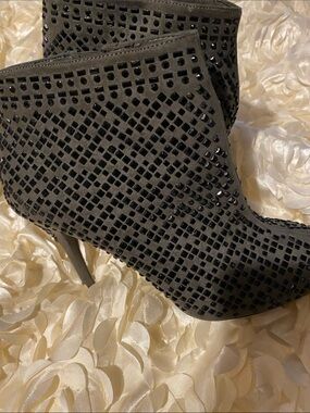 Women's charcoal Rhinestone Ankle Boots - Fashion Heel